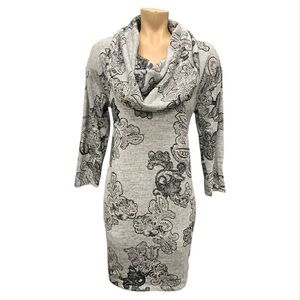 Glamour Gray Dress with Black Paisley Design Size M